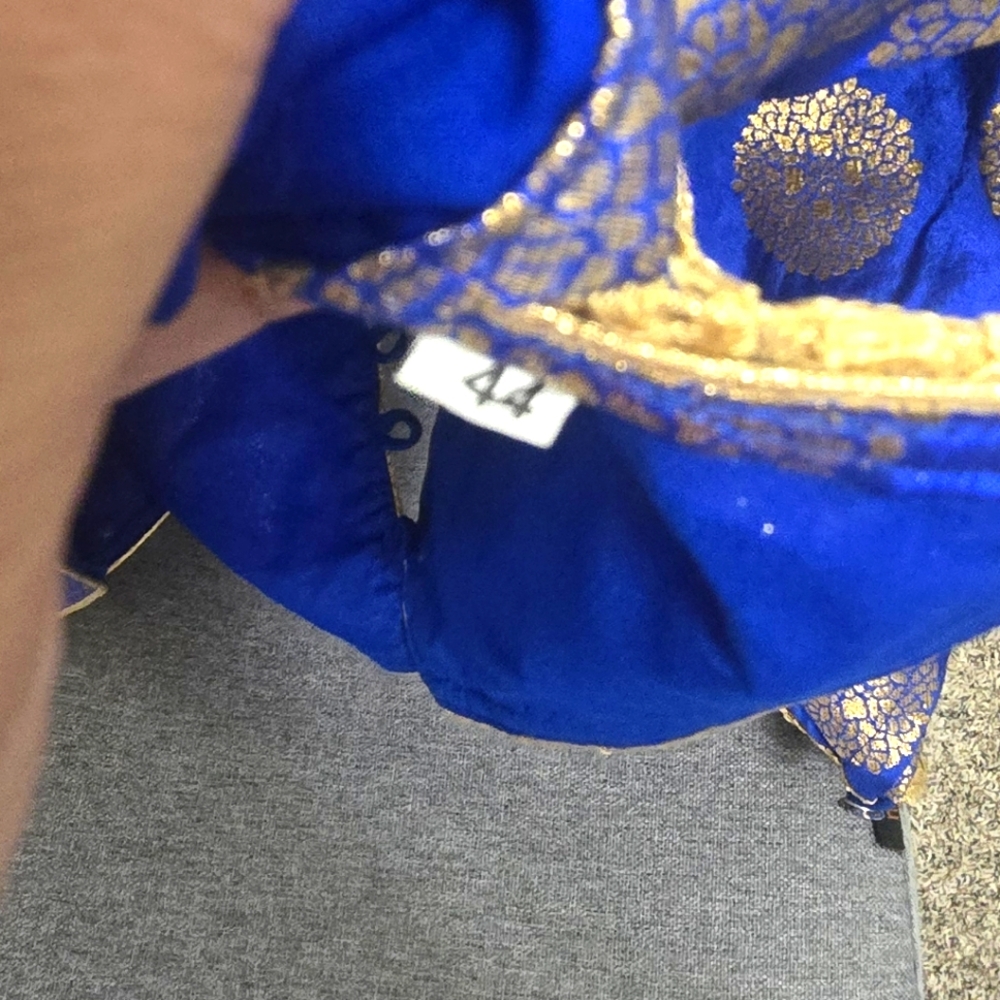Ready To Wear Royal Blue Dupion Silk Readymade Saree Blouse with Long Sleeves - Picture 7 of 7